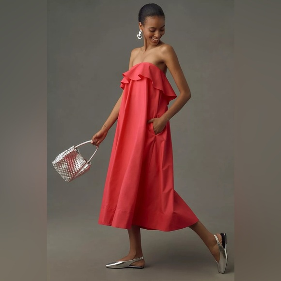 NWT Anthropologie Pink A-Line Flounce Midi Dress XS - Picture 10 of 10